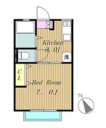 シティハイムケネス 1階1Kの間取り