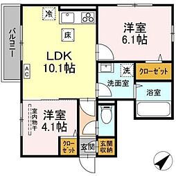 ブリリアントYN 1階2LDKの間取り