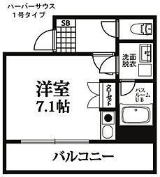 ハーバーサウス ワンルームの間取図画像