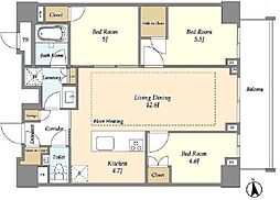 オアーゼ新宿市谷薬王寺 5階3LDKの間取り