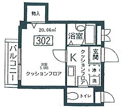 プラスクレール 3階1Kの間取り