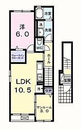 JR五日市線 秋川駅 徒歩10分の賃貸アパート 2階1LDKの間取り