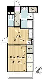 リシェス中屋 1DKの間取図画像