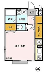 ミストグラス 2階ワンルームの間取り