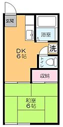 サンライズアパートメントE 1DKの間取図画像