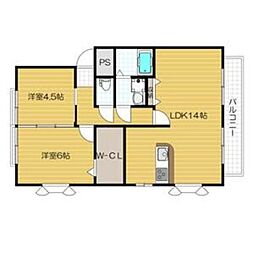 山の手ガーデンハイツ 2LDKの間取図画像