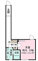 シャルム 3階1Kの間取り