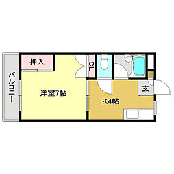 コーポ筆山 1Kの間取図画像