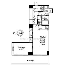 麻布十番スクエアレジデンス 4階1LDKの間取り