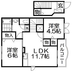リエージュ 2階2LDKの間取り