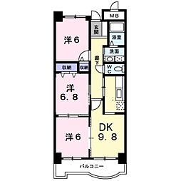 JR関西空港線 りんくうタウン駅 徒歩12分の賃貸マンション 2階3LDKの間取り