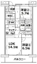 アクティ目黒駅前 2号棟 8階2LDKの間取り