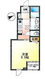 カーサ・フォンターナ 1階1Kの間取り