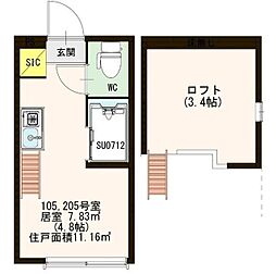 ハーモニーテラス高円寺南 2階ワンルームの間取り