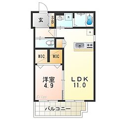 おおさか東線 衣摺加美北駅 徒歩11分の賃貸アパート 1階1LDKの間取り