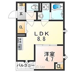 オーク豊中本町 1LDKの間取図画像