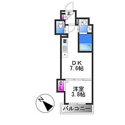 GRAND SUN 2階1DKの間取り