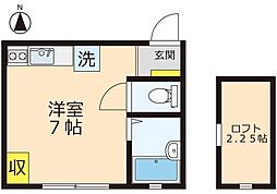 山口ハイツ 1階ワンルームの間取り
