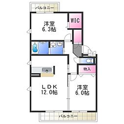 ファミーユ・M 3階2LDKの間取り