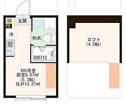 ハーモニーテラス関町北III 1階ワンルームの間取り