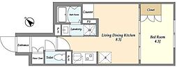 WELLSQUARE駒込 1LDKの間取図画像