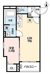 近鉄奈良線 瓢箪山駅 徒歩6分の賃貸アパート 2階1LDKの間取り