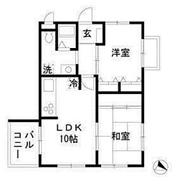サン・アップマンション 2階2LDKの間取り