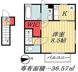 JR総武線 市川駅 徒歩13分の賃貸アパート 2階1Kの間取り