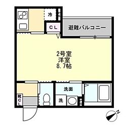 ベイルーム矢部リエート 1Kの間取図画像