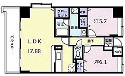 パーシモンフィールド 8階2LDKの間取り