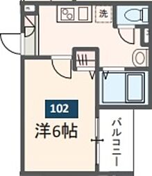 MELDIA上溝III 1階1Kの間取り