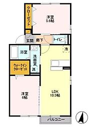 パストラルA 2LDKの間取図画像