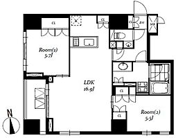 レジディア日本橋馬喰町3 2階2LDKの間取り