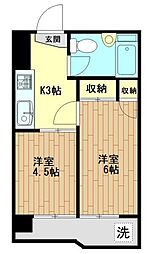 蓮根台ダイヤモンドマンション 7階2Kの間取り