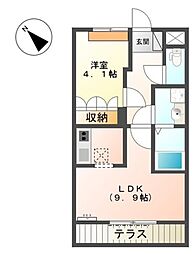 プランドール・コート 2階1LDKの間取り