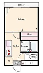 さくらハイツ 1階1Kの間取り