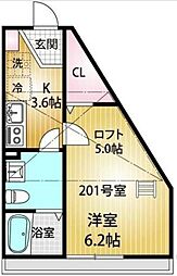 JR横浜線 鴨居駅 徒歩14分の賃貸アパート 2階1Kの間取り