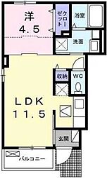 エレガンス田名Ａ 1階1LDKの間取り
