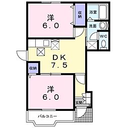 サンライトハウスB棟 2DKの間取図画像