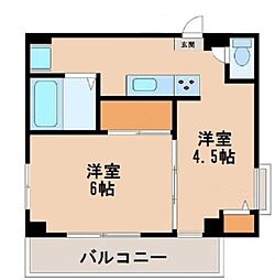 アスリートマンション 6階2Kの間取り