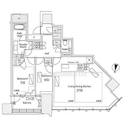 パークコート渋谷ザタワー 35階2LDKの間取り