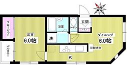 ハウス上原 1階1DKの間取り