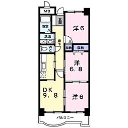 サンフローラ 1階3DKの間取り