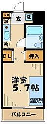 多摩学生マンション 4階1Kの間取り