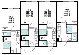 グランハイム蒲田 2階1Kの間取り