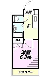 JR中央線 高尾駅 徒歩14分の賃貸マンション 2階1Kの間取り