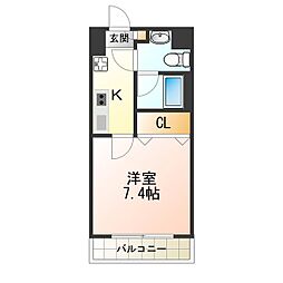リアーレ北田辺 3階1Kの間取り