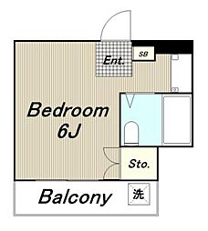 コーポリバーサイド 2階1Kの間取り