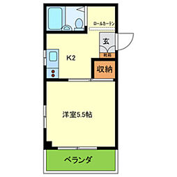 阪神本線 大物駅 徒歩4分の賃貸マンション 3階1Kの間取り