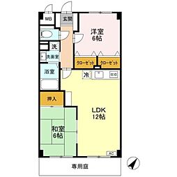 グランデ朝日 1階2LDKの間取り